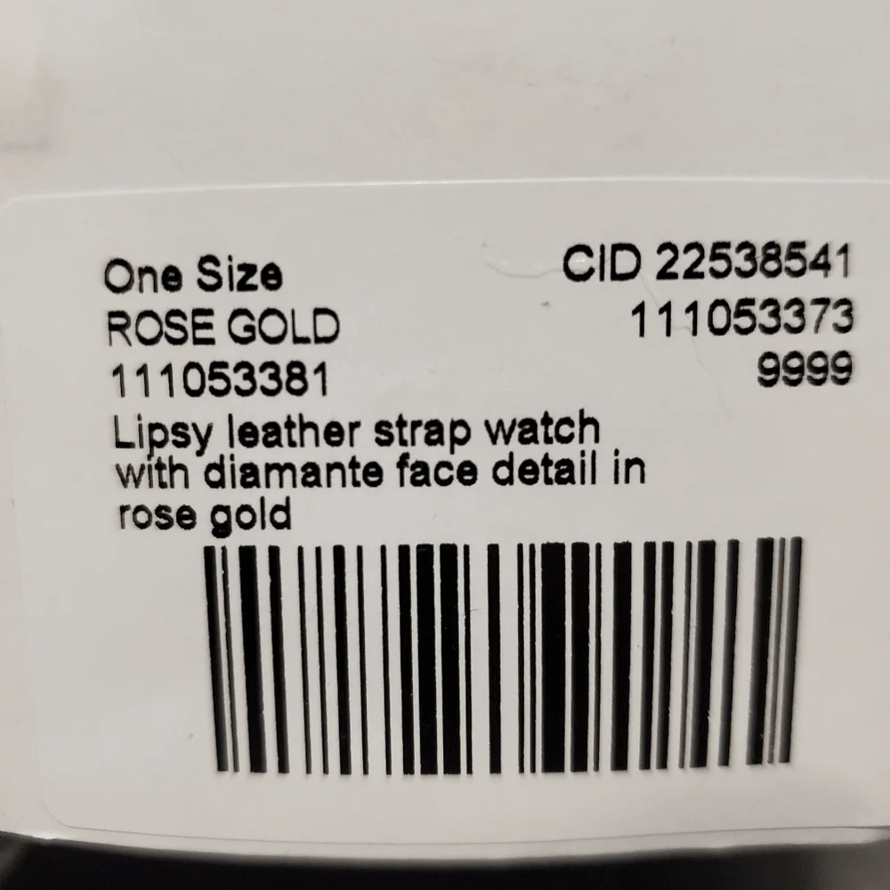 LIPSY | Leather Strap Watch w/ Rhinestone Face Detail in Rose Gold